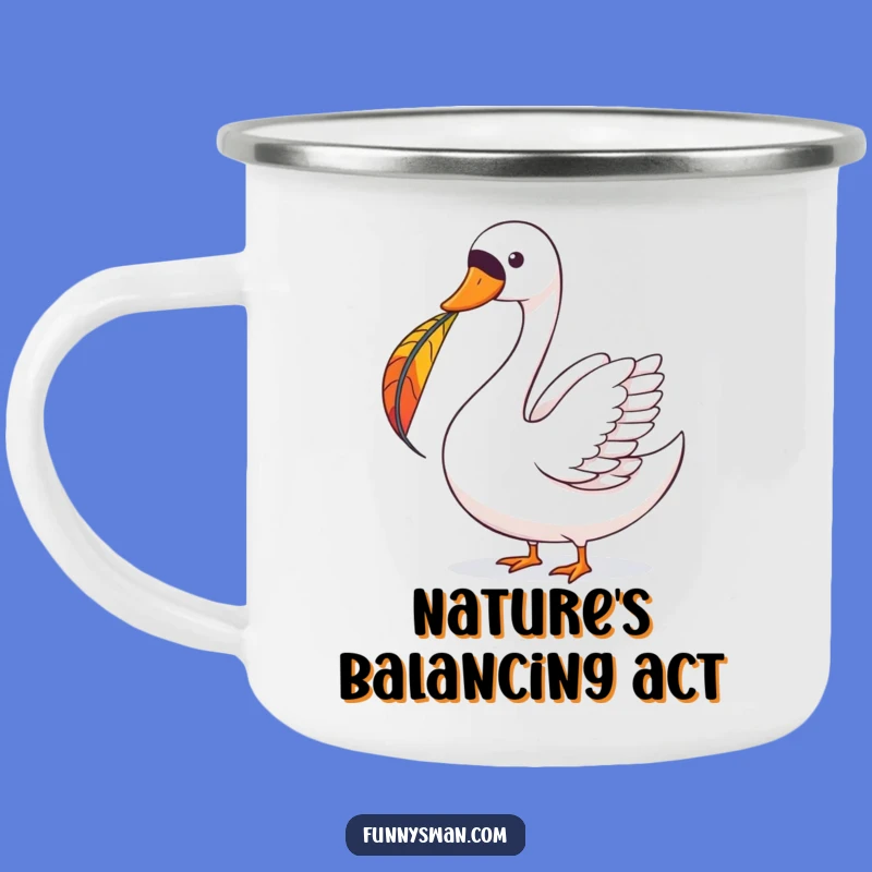 Funny Swan Feather Balance Camping Mug: Durable & Whimsical for Outdoor Joy