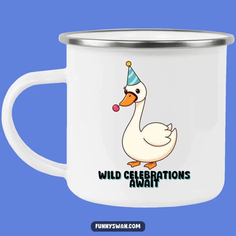 Funny Swan Party Hat Camping Mug: Durable & Hilarious for Outdoor Celebrations
