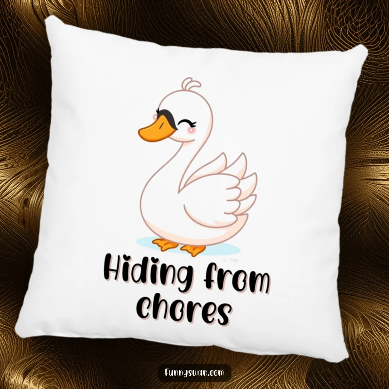 Funny Swan Pillow: A playful swan with a mischievous wink plays peek-a-boo, offering soft, teasing comfort.