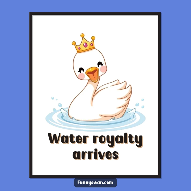 Funny Royal Swan Digital Print: Crowned Joy Art, Instant Funny Gift Download