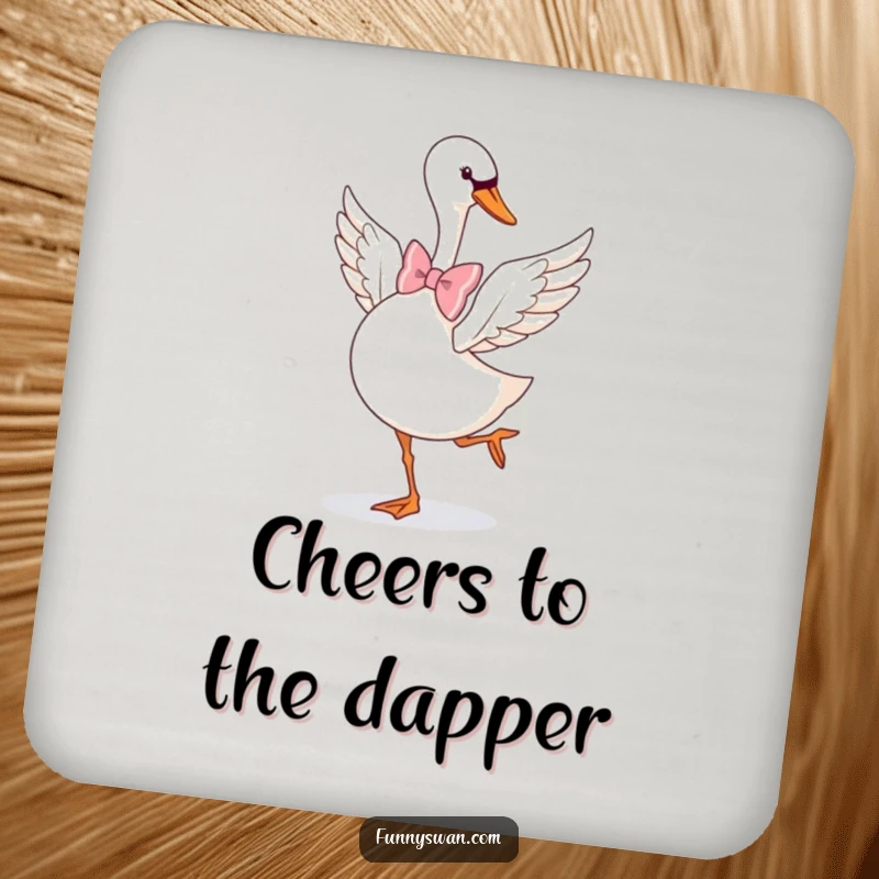 Funny Swan Coaster: A graceful swan in a bow tie performs a playful pirouette, protecting surfaces with style.