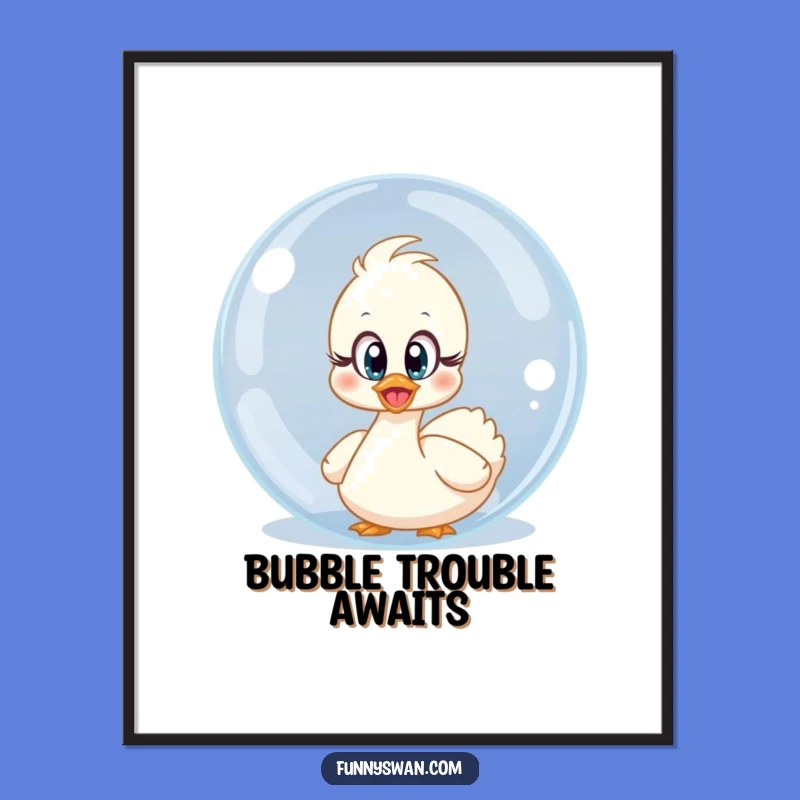 Funny Surprised Swan Poster: Innocent Surprise, Bubble Art, Vibrant Funny Gift