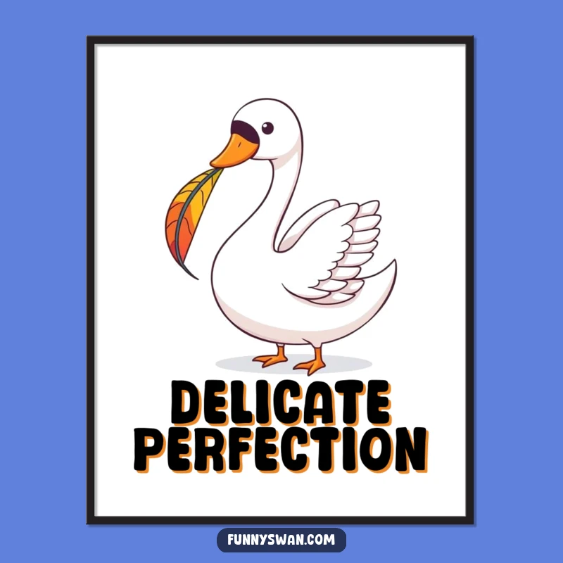 Funny Swan Feather Balance Poster: Whimsical Art for a Joyful & Lighthearted Space
