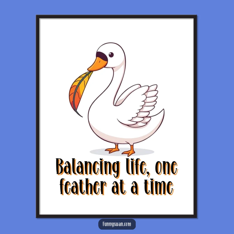 Funny Free Printable Wall Art: Joyous Swan Feather Balance Downloadable Home Decor