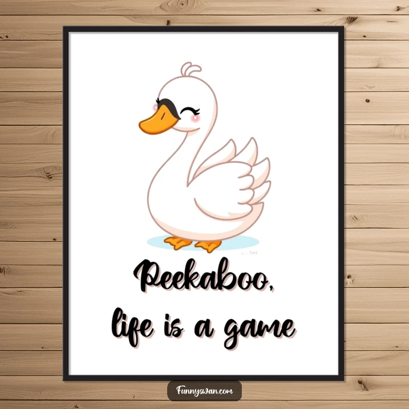 Funny Free Printable Wall Art: A playful swan with a mischievous wink is caught mid-peek-a-boo, adding fun to any room.