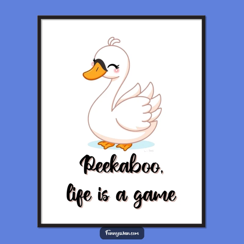Funny Free Printable Wall Art: Playful Swan Peek-a-Boo Wink Downloadable Home Decor