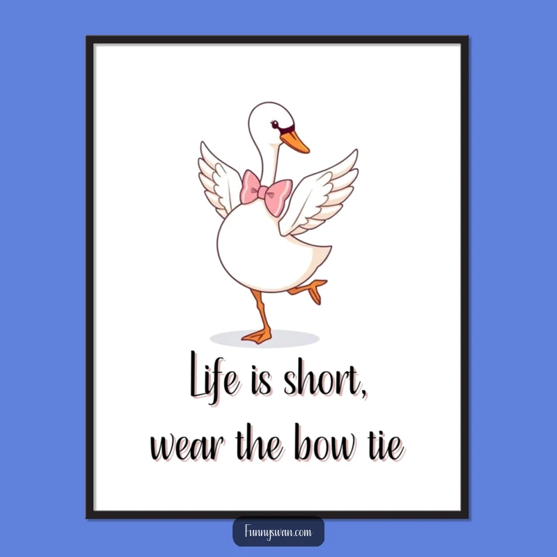 Funny Free Printable Wall Art: Graceful Swan Bow Tie Pirouette Downloadable Home Decor
