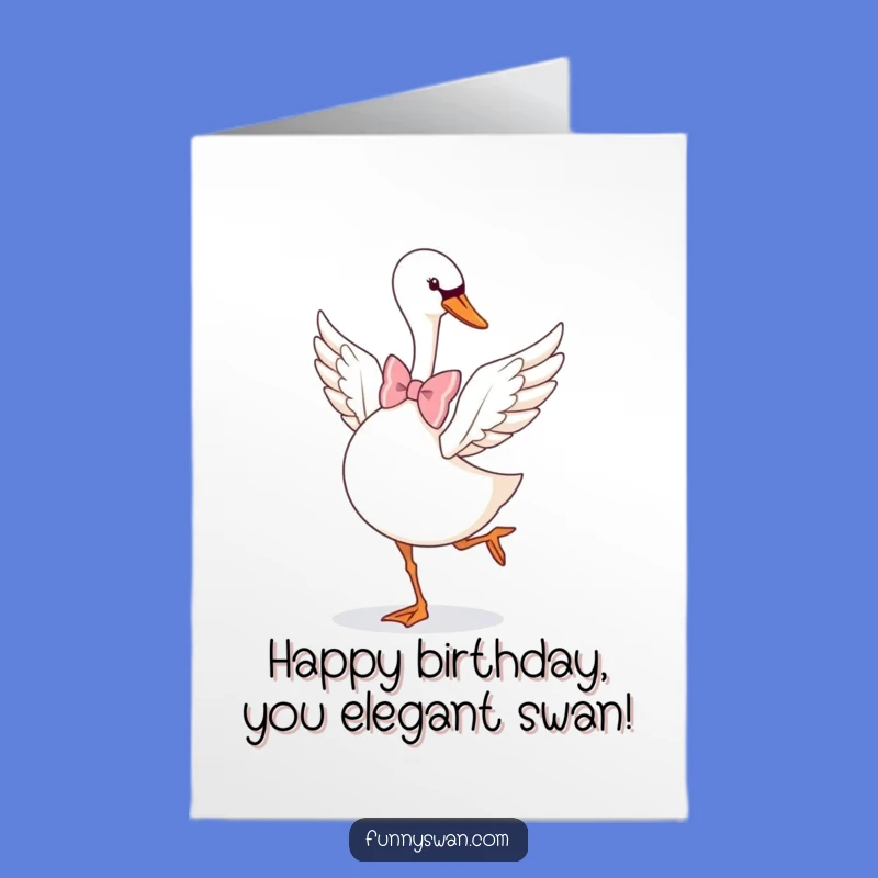 Free Printable Birthday Card: Graceful Swan Bow Tie Pirouette Funny Downloadable Gift