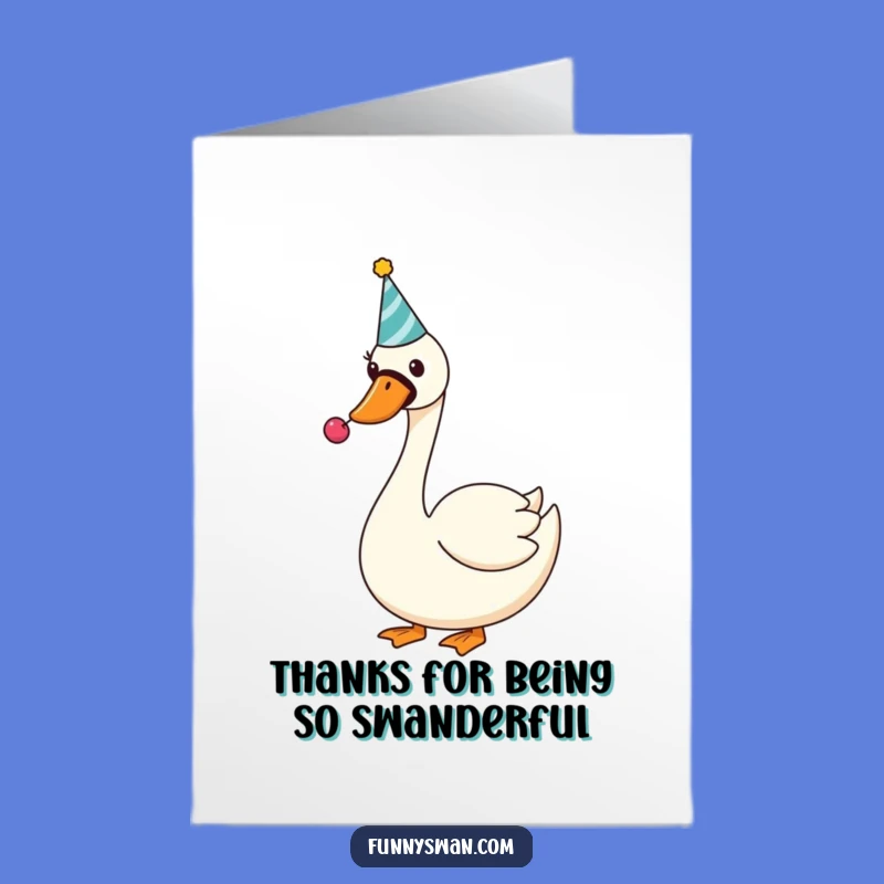 Free Printable Thank You Card: Silly Swan Party Hat Noisemaker Funny Downloadable Gift