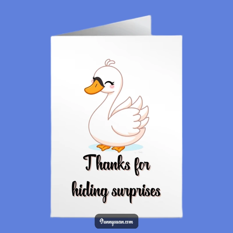 Free Printable Thank You Card: Playful Swan Peek-a-Boo Wink Funny Downloadable Gift